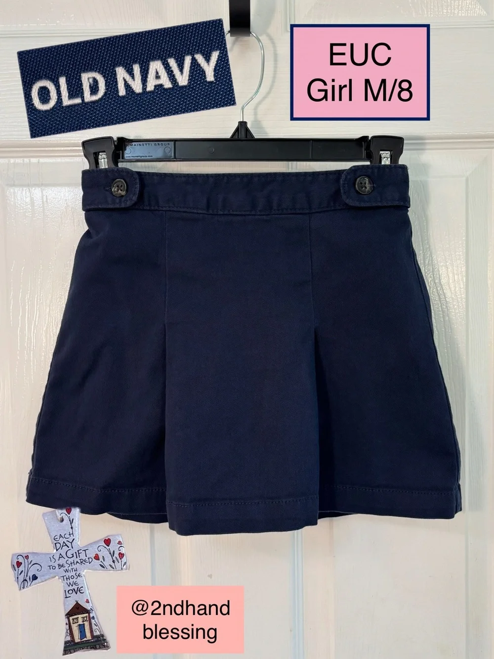 EUC Old Navy Girls Navy Pleated Skort, Sz M/8, Pull On School Uniform